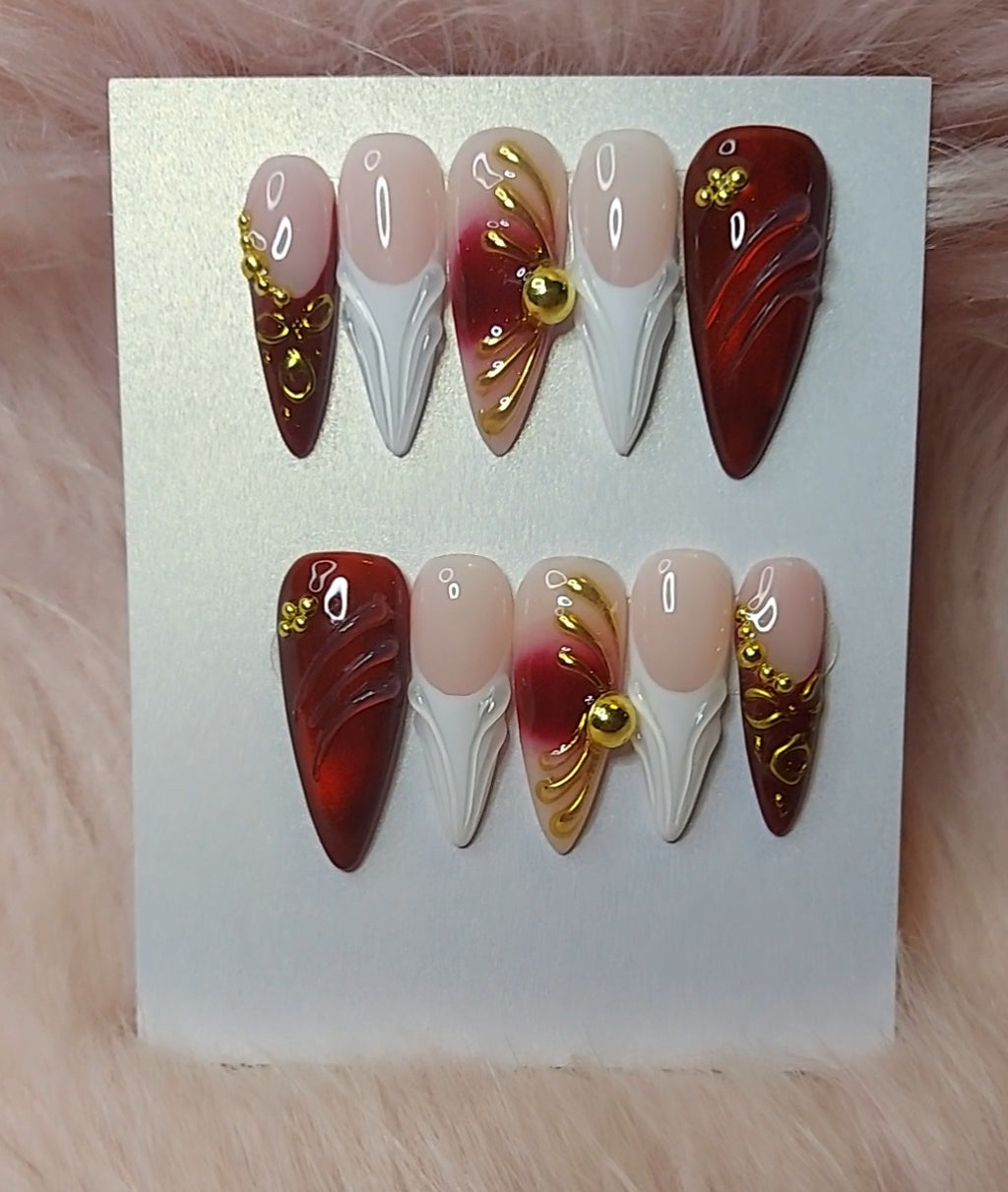 Red & White Velvet Press-On Nail Set