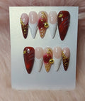 Red & White Velvet Press-On Nail Set